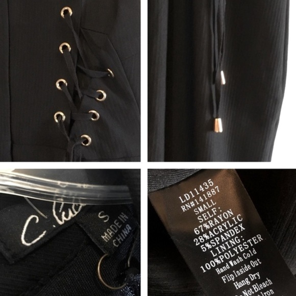 NWT Fitted Dress Maxi C. Luce Laceup Black Bodycon Sleeveless High Neck - Picture 7 of 7